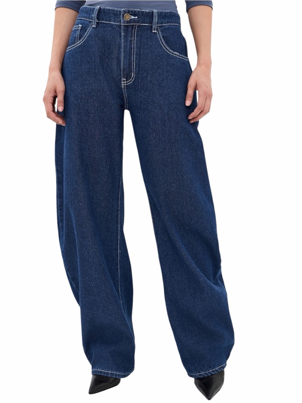 Lioness Horseshoe Jeans Barrel Jeans in Blue Denim Size Small/ US 4